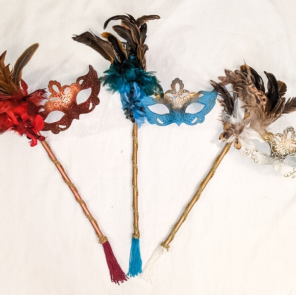 Venetian Cat Eye Ladies Formal Mardi Gras Wedding Masquerade Ball Mask on Stick